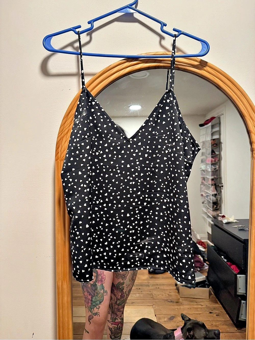 a new day Women's Heart Print Cami Black & White Medium Like New